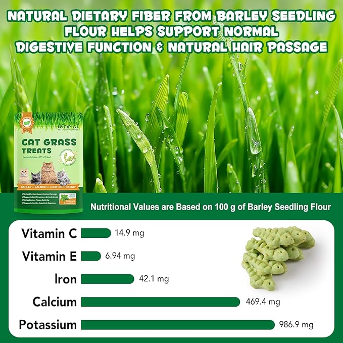 Cat Grass Treats 180g (6.35oz), Catnip Treats for Cats - Hairball Aid & Dental Care Snacks, Natural Fiber for Digestion, Crunchy Teeth Cleaning, No Artificial Additives, All Life Stages