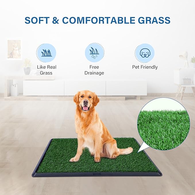 Artificial Dog Grass Pad with Tray for Potty – 16x20 inches Strong Absorbency Grass Pad, Dog Litter Box for Indoor/Balcony/Apartment