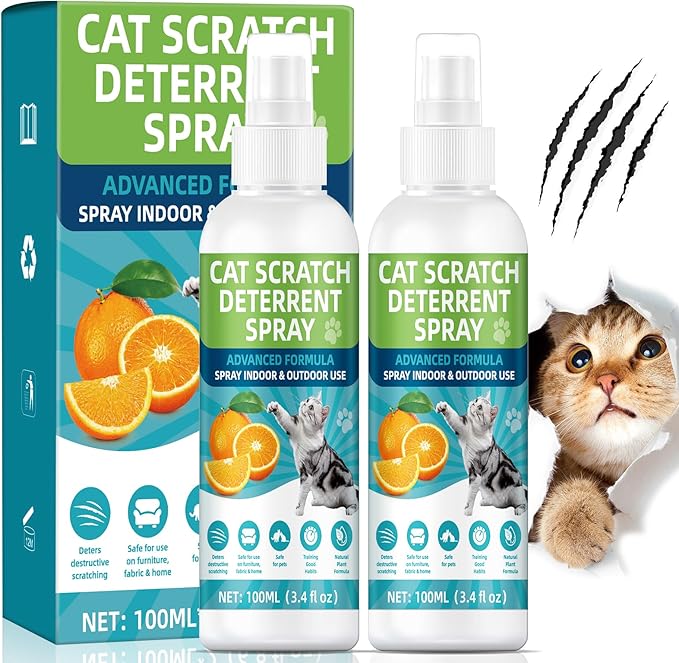 Natural Non-Toxic Cat Repellent Spray, Indoor & Outdoor Pet Training Cat Anti-Scratch Spray for Furniture, Carpet, Sofas, Curtain Protection, No Trace Formula (200 ML)