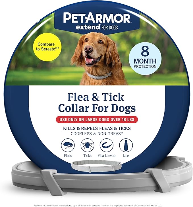 PetArmor Extend Large Dog Flea and Tick Treatment & Prevention, Collar for Large Dogs Above 18 lbs., 8 Months of Protection, Odorless & Non-Greasy, Waterproof, Kills Fleas, Ticks, and Larvae, 1 Count