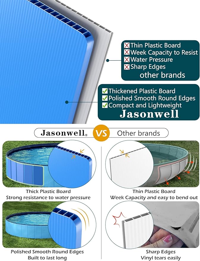 Jasonwell Foldable Dog Pool Collapsible Hard Plastic Dog Swimming Pool Portable Kiddie Pool Pet Pool Doggie Wading Pool Bath Tub for Puppy Small Medium Large Dogs Cats and Kids 32" PP Blue