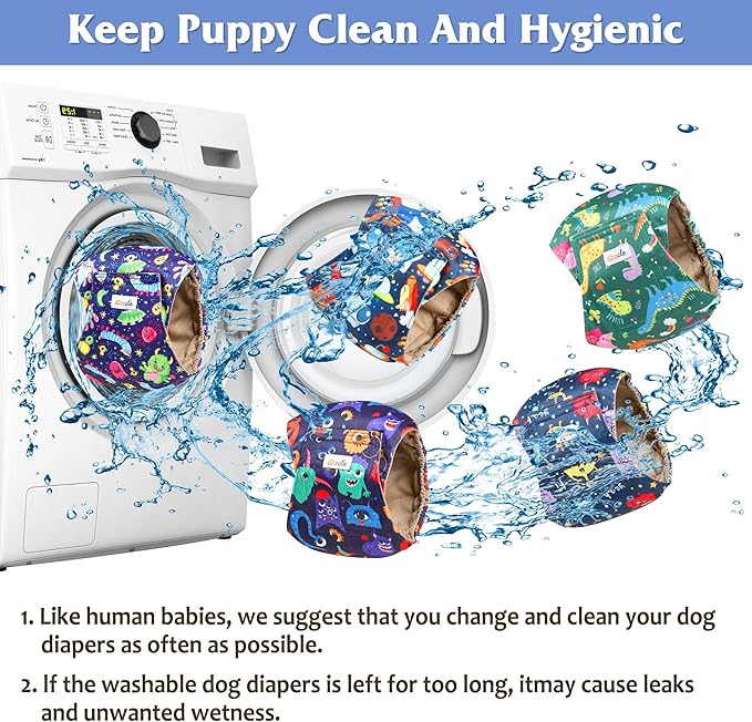 5 Pack Dog Diapers Male Reusable, Premium Belly Bands for Dogs, High Absorbing Male Dog Pee Wraps for Doggie in Incontinence or Excitable Urination and Training Cartoon M