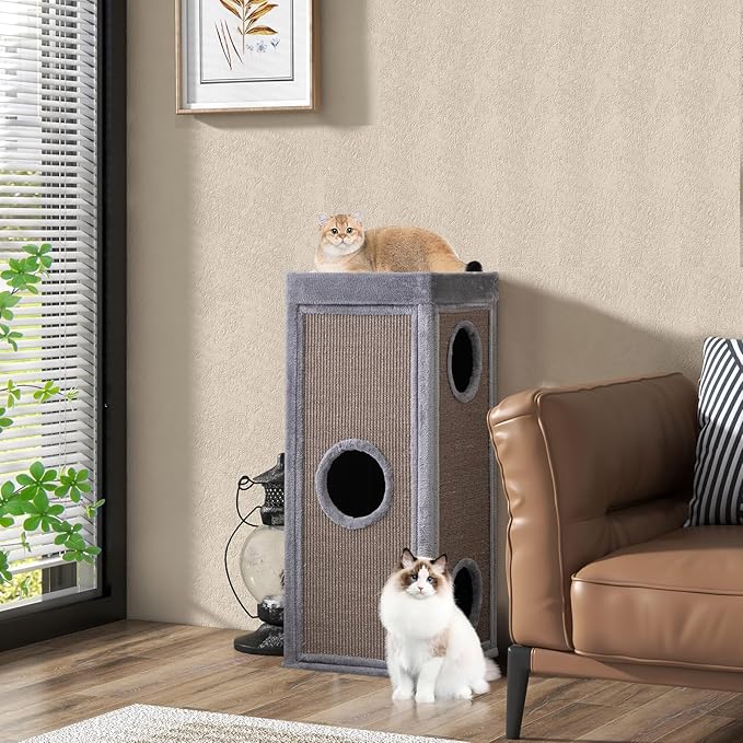 Tangkula 4 Story Cat Tree Condo, 39 Inch Multi-Layer Cat House with Sisal Scratch Pad, 3 Hideaways, Removable Soft Top Plush Bed, Barrel-Shaped Pet House Tower for Indoor Cats, Modern Cat Furniture