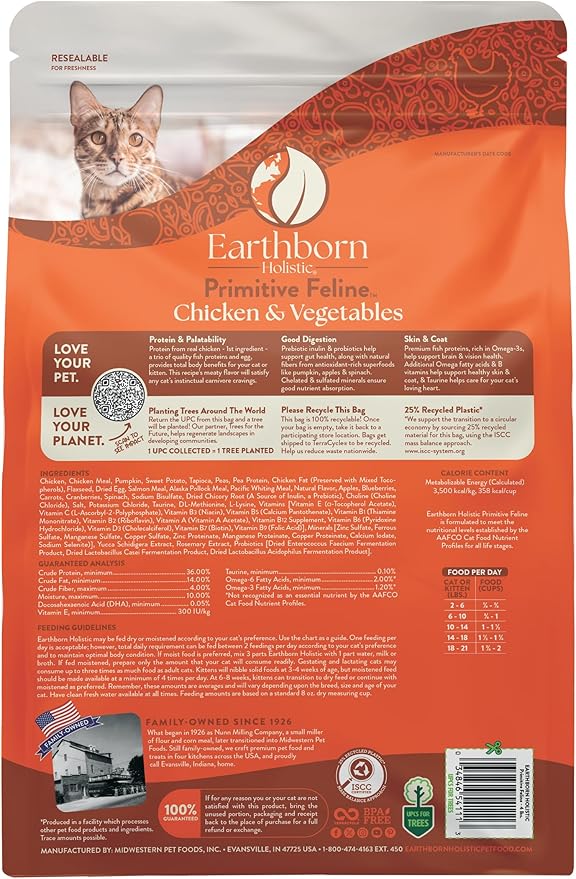 Earthborn Holistic Primitive Feline Grain-Free Dry Cat Food, 5 lb (71820)
