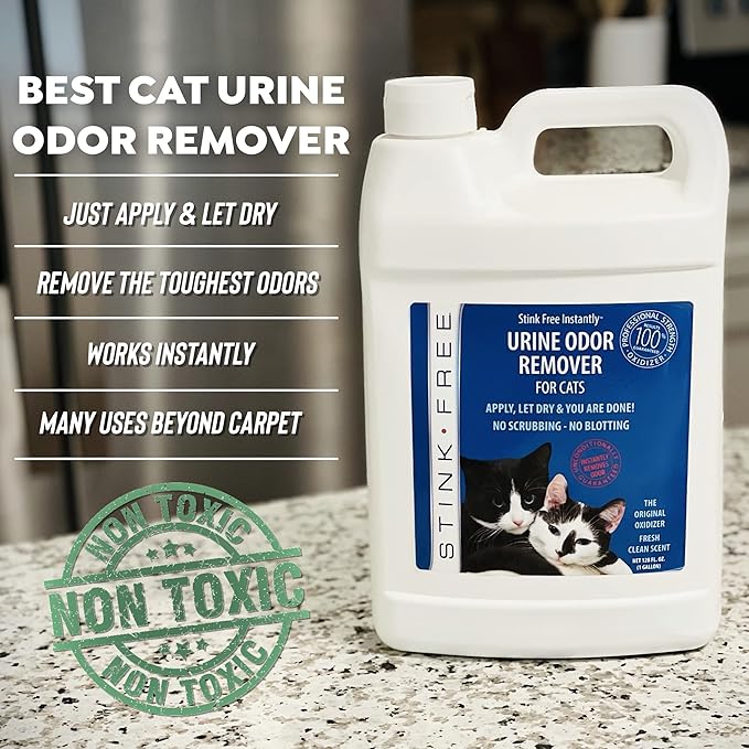 Instantly Urine Odor Remover & Eliminator for Cat Urine, Oxidizer Based Urine Cleaner for Carpets, Rugs, Mattress, etc. 128 Oz (1 Gallon)