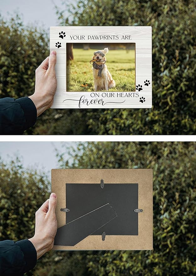 FONDCANYON Your Pawprints are Forever in Our Heart Pet Memory Picture Photo Frame,Pet Dog Cat Memorial Picture Frames,Pet Loss Sympathy Gift(5x7 Inch Photo)(Color2)