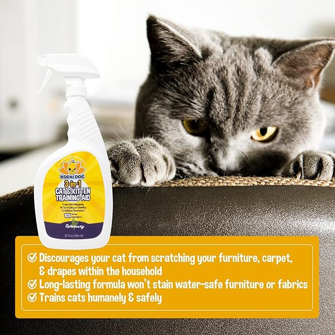 Bodhi Dog 3-in-1 Cat & Kitten Training Aid - Feline Deterrent Spray for Indoor and Outdoor Use - Protect Furniture, Rugs and Plants - Establish Boundaries & Keep Cats Off - Made in USA (32 Fl Oz)