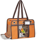 Sanmoncare Stylish Bird Carrier with PU Leather Handle, Portable Parrot Travel Bag for Cockatiels & Conures, Lightweight Bird Cage with Stainless Steel Tray & Side Door for Easy Cleaning, Brown