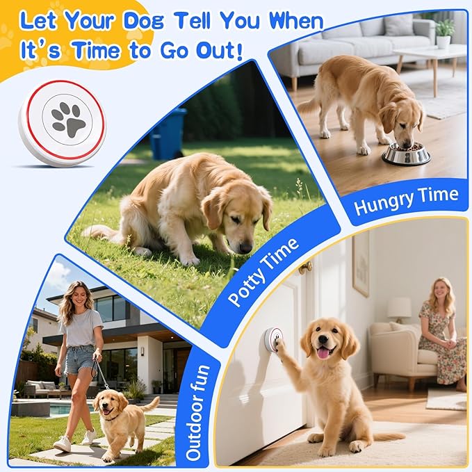 ChunHee Dog Door Bell for Potty Training – Wireless Doggie Doorbell to Go Outside, 1.6in Touch Surface, Easy for Puppy & Adult Dogs, IP55 Waterproof, 500FT Range, 55 Ringtones, Adjustable Volume