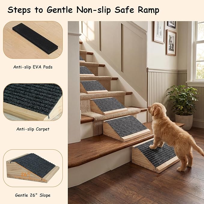 Dog Ramp for Stairs, Non-Slip Dog Stairs, Low-Angled Pet Ramps for Small Dogs and Cats, Medium Dogs, Step and Stair Assist for Injured and Older Pets, 2 Pack
