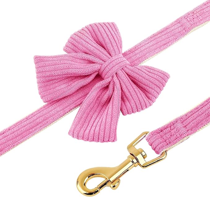 Didog Cute Small Dog Harness Collar and Leash Set with Bowtie, Breathable Soft Mesh Padded Puppy Harness, Dog Harness for Small Dogs Daily Walks Parties, Holiday Gatherings & Gifts, Hot Pink, M