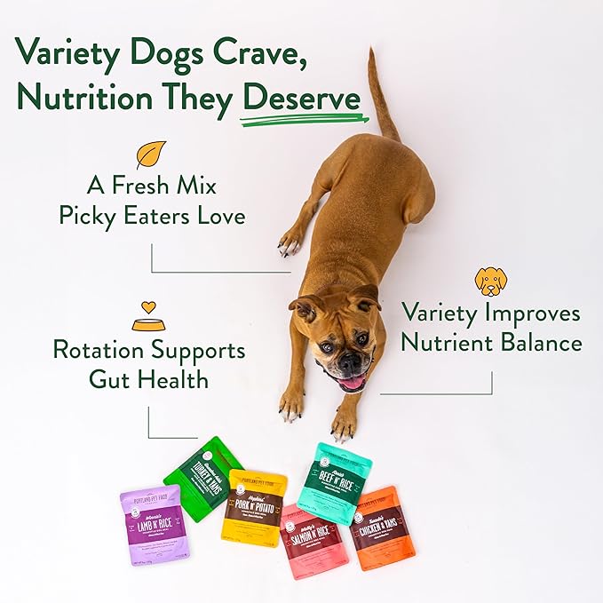 Portland Pet Food Company Fresh Dog Food Pouches - Human-Grade Toppers Wet Meal & Mixers - Grain-Free Limited Ingredient Grandma Ada's Turkey & Yams - Small & Large Breed Puppy & Senior Dogs - 5 Pack