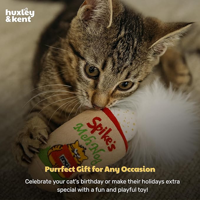 Huxley & Kent Plush Cat Toy - Holiday Interactive Catnip Toy for Cats & Kittens - Soft with Crinkle & Catnip - Fun Indoor Play - Meh Nog