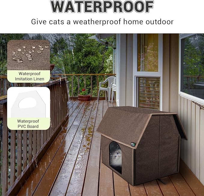 MIU COLOR Outdoor Cat House, Upgraded Large Weatherproof Cat Houses for Outdoor Cats, Insulated Feral Cat Shelter with Removable Soft Mat, Easy to Assemble,17.1" x 15" x 16.6", Brown