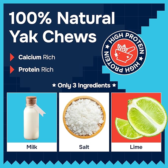 100% Natural Yak Cheese Himalayan Made Dog Chews All Breeds - Lactose Free Yak Chew for Small Medium & Large Dogs - Dental Cleaning Dog Chews for Aggressive Chewers - Long Lasting Odor & Gluten Free