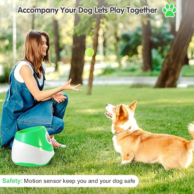 Best Automatic Ball Launcher for Dogs, USB Rechargeable Power - Indoor & Outdoor Dog Ball, Interactive Dog Fetch Tennis Ball Launcher Machine Toy for Small and Medium Dogs Comes with 3 Tennis Balls