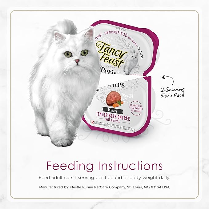 Fancy Feast Purina Petites Tender Beef Entree with Carrots in Gravy Gourmet Wet Cat Food - 2.8 oz. Tubs,(Pack of 24)