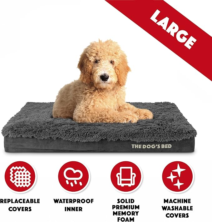 The Dog’s Bed Orthopedic Memory Foam Dog Bed Mattress, Fur Fabric, Grey Fur, Large, 4-Inch