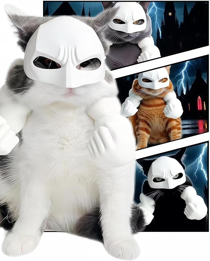 Cat Bat Costume Set, Halloween Cosplay Props with Muscular Arm Suit and Mask, Fun Animal Dress Up Accessories (White)