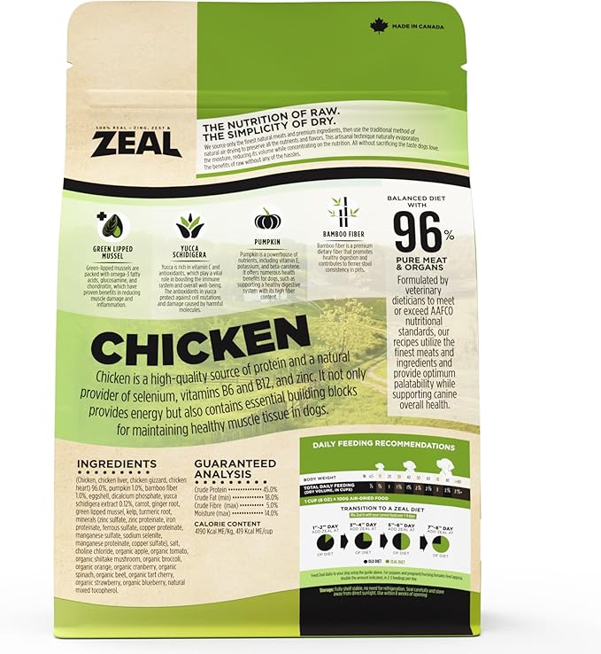 ZEAL Canada Air-Dried Chicken Recipe for Dogs - High Protein, Natural Superfoods, Nutrient Rich, No Fillers, Grain Free, Complete & Balanced (Chicken, 2.2 lb)