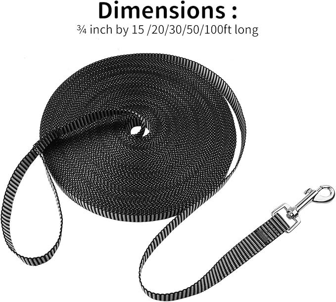 Hi Kiss Dog/Puppy Obedience Recall Training Agility Lead - 15ft 20ft 30ft 50ft 100ft Training Leash - Great for Training, Play, Camping, or Backyard(50ft,Black_White)