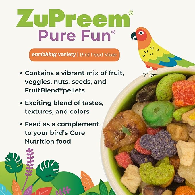 ZuPreem Pure Fun Bird Food, Parrot, Conure, Caique, African Grey and Pellet Blend for Medium Large Birds, Bird Food Mixer Topper, Enriching Variety (ML, 2 lbs) (Pack of 2)