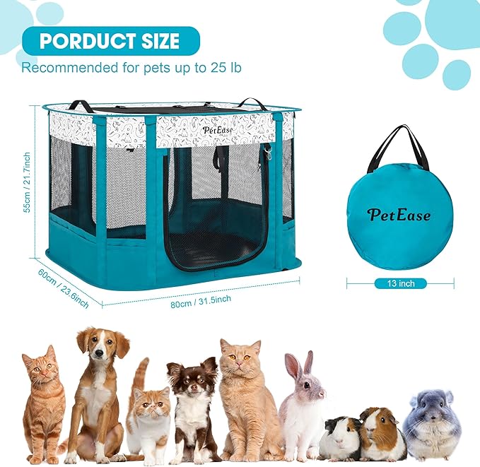 Portable and Foldable Cat Playpen Dog Playpen Small Animal Playepn with Waterproof Bottom, Foldable Pet Cage for Rabbit Puppy Hamster, Indoor/Outdoor Use