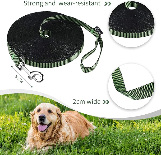 Hi Kiss Dog/Puppy Obedience Recall Training Agility Lead - 15ft 20ft 30ft 50ft 100ft Training Leash - Great for Training, Play, Camping, or Backyard(100ft,Black_Green)