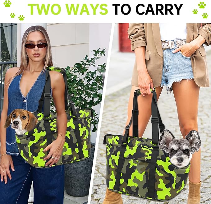 Premium 10mm Padded Dog Purse Carrier for Large Dog, Pet Tote Bag Shoulder Carrying Purse for Dog/Cat Below 7kg/15.5lbs - Camouflage Green