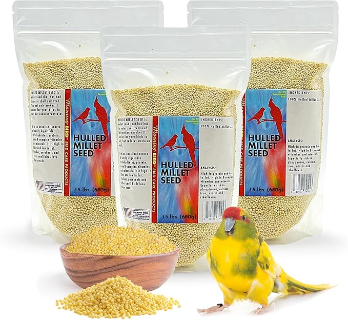 Morning Bird Hulled Millet 4.5 lbs (3-Pack, 1.5 lbs Each) – Nutritious Hulled Millet Seed - Easily Digestible with High Fiber, Rich in Vitamins & Minerals for Birds, Ideal Bird Feed for All Bird Types