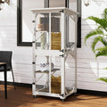 LEMBERI 71" Cat House Outdoor Catio Cat Enclosures on Wheels, Large Outside Patio Wooden Cat Cage Resting Box,Scratching Post, Waterproof Roof (White)