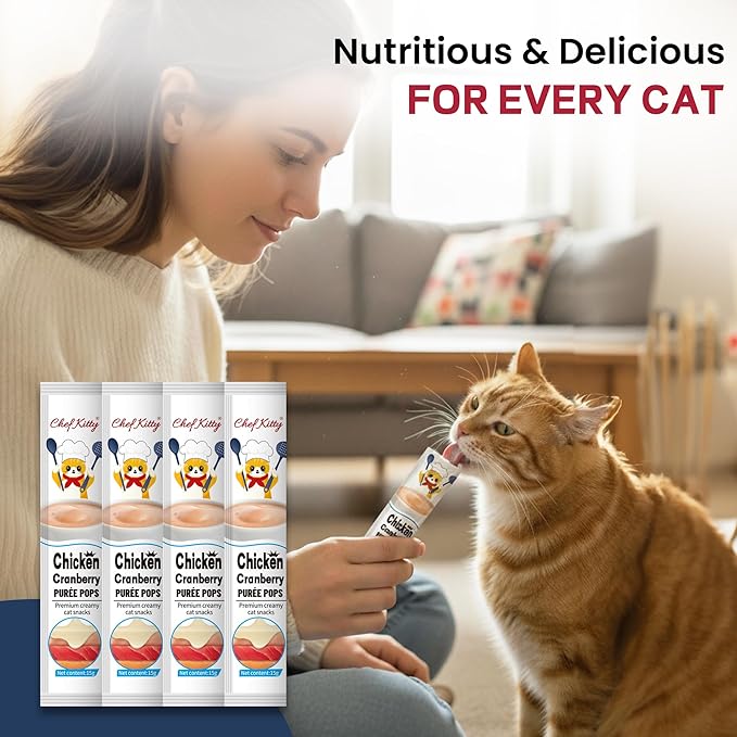 Cat Treats Lickable | Grain-Free Cat Food Toppers| Creamy Puree Squeeze Ups Urinary Tract Health & Kidney Support | 0.5 oz. Each Tube, Chicken with Cranberry Recipe | 10 Tubes