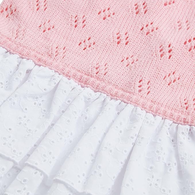 Blueberry Pet My Cutie Princess Ruffle Collar Dog Sweater Dress with Guipure Lace, Pink, Back Length 10", Fall Winter Clothes for Girl Dogs