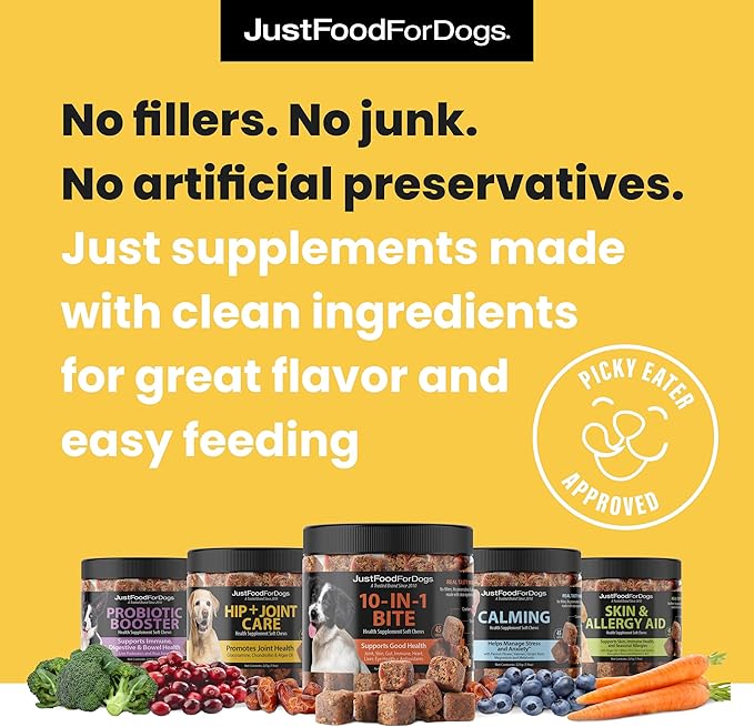 Just Food for Dogs Hip and Joint Supplement for Dogs, Human Grade Glucosamine Chondroitin Dog Supplements, Multivitamin Soft Chews, Omega 3 Oil, Superfood Blend, Plant Based Dog Vitamins - 45 Count 3