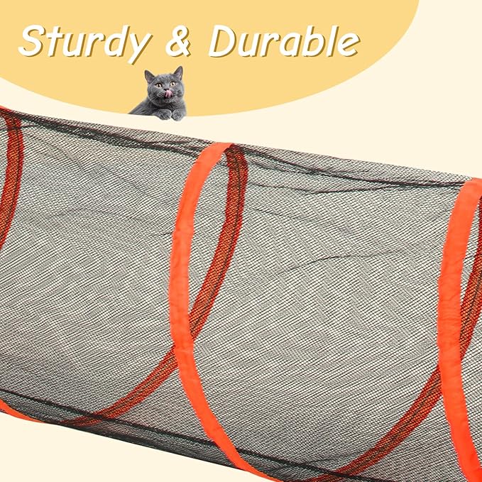 VINGLI Cat Tunnel, Outdoor Cat Enclosure, Large Catio, Outdoor Tunnels for Kittens with Storage Bag (Black&Orange, 6 in 1)