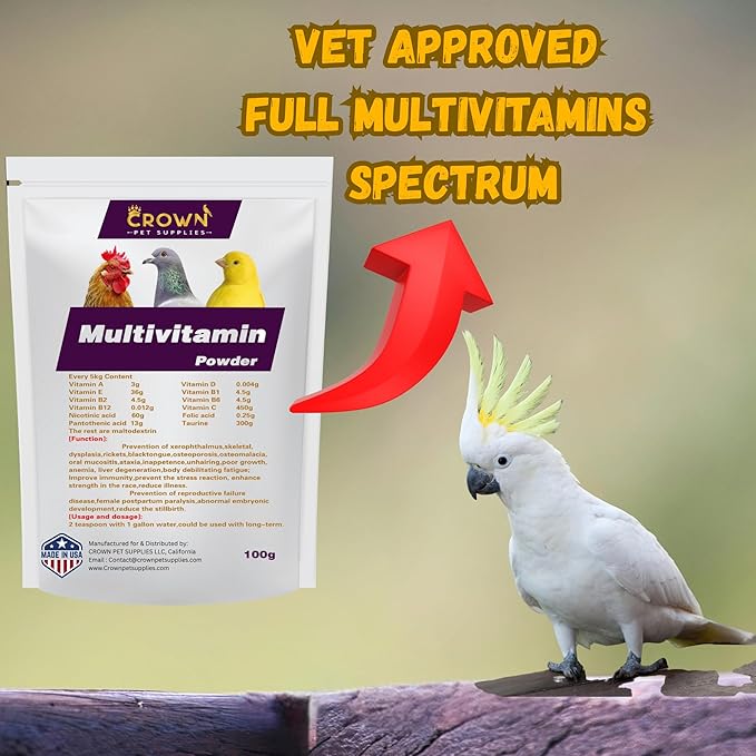 Complete Bird Multivitamin Supplement – All-in-One Formula with Essential Vitamins for Parrots, Canaries, Finches, Chickens, Ducks, Pigeons, and Poultry
