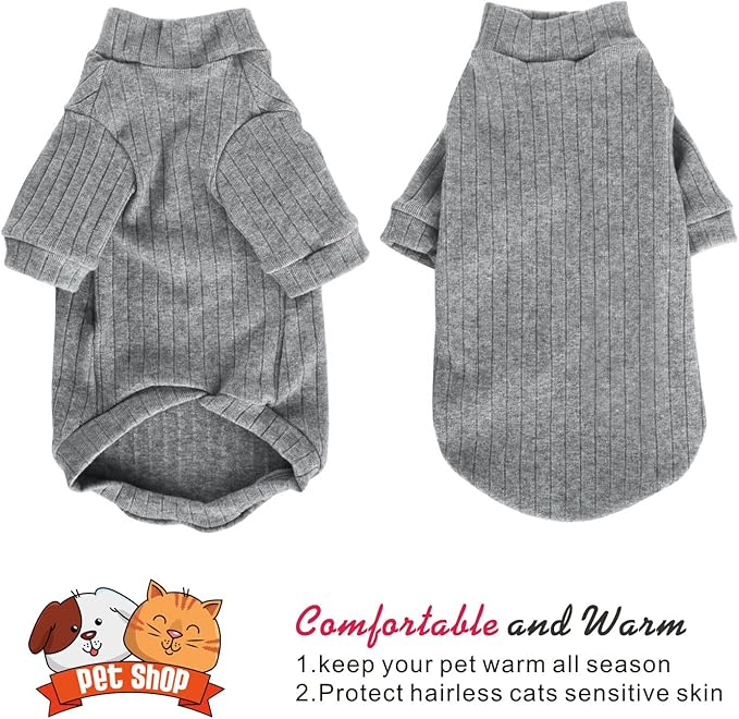 Idepet Sphynx Hairless Cats Sweater Shirt Kitten Soft Puppy Clothes Pullover Cute Cat Pajamas Jumpsuit Cotton Apparel Pet Winter Turtleneck for Cats and Teacup Chihuahua Small Dogs(Gray,XS)