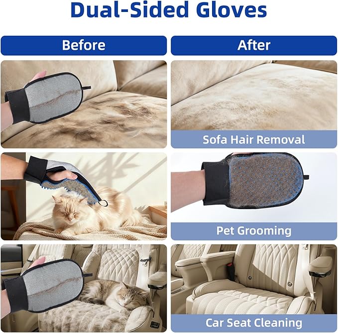 Pet Hair Removal Glove for Dog & Cat, Reusable Magic Pet Hair Brush, Pet Grooming Gloves, Electrostatic Pet Hair Remover Tool for Sofas, Carpets, Furniture, Car Seats and Clothing