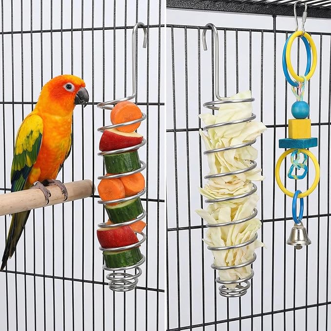 2 Pack Millet Spray Holder for Parrots, Parakeet Treat Sticks Feeder, Natural Millet Treats Stiks Bars for Birds, Includes Cuttlebone and Calcium Block for Healthy Chewing and Play, Silver