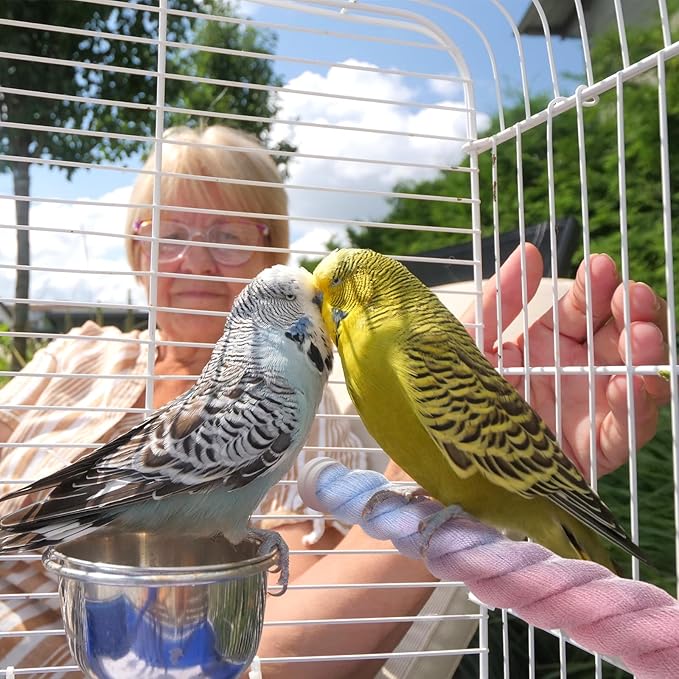 2-Pack Rope Perches for Bird Cages, 13.8 in Length Comfort Grip Flexible Rope Perch Beak & Paw Grinding for Parrots/Cockatiels/Parakeets, Bird Platform Sand [Pink Blue]