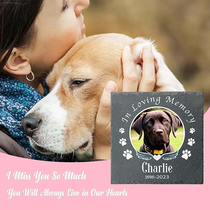 Alienc Personalized Pet Memorial Stone – Custom Dog & Cat Memorial Gifts for Loss, Outdoor Pet Grave Marker, Sympathy Keepsake for Dogs and Cats