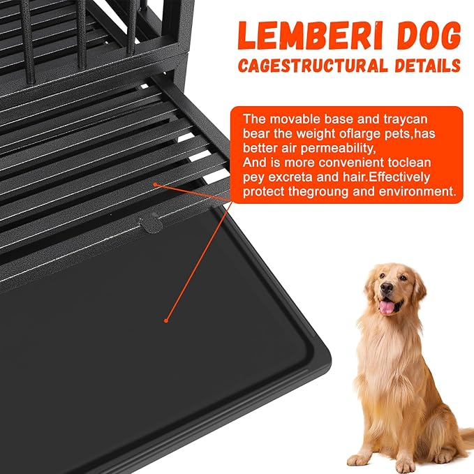 47 Inch Heavy Duty Dog Crates, Dog Kennel for Meduim Dogs, Indestructible Dog Crate with Double Door and Removable Tray Pan (47" L X 30" W X 35" H)