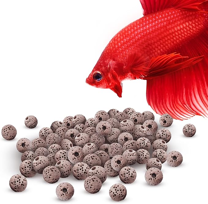 SunGrow Betta Lava Beads, Lightweight Substrate for Fish Tanks, Decorative Gravel for Aquariums, Brown Volcanic Lava Rocks for Filtration, 0.2", 50 Pcs per Pack