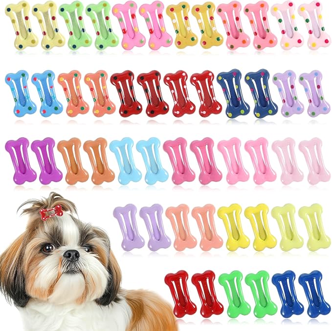 50PCS Bone Hair Clips, 1" Girl Dog Pin Colorful Pet Supplies Small Hair Clips for Dog Grooming Deals Apparel Girl Accessories Para Perros Puppy Accessories
