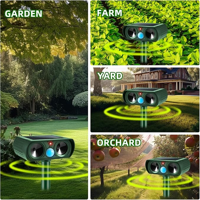 2026 Upgraded Solar Ultrasonic Animal Repellent Cat Deterrent Outdoor Deer Repellent Devices Motion Detection,Waterproof Squirrel Skunk Raccoon Dog Rabbit Deterrent for Garden Yard,2 Pack