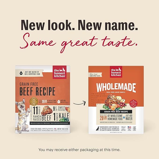 The Honest Kitchen Human Grade Wholemade™ Dehydrated Dog Food, Grain Free Dog Food, Beef, 4 lb (makes 16lbs)