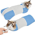 Supet Cat Grooming Wrap for Cutting Nails, Self-Adhesive Anti-Scratch Swaddle with Bite-Proof Mesh Hood & Thick Waist Strap Anti-Escape Bag for Nail Trimming, Medication, Ear Cleaning (Blue L)