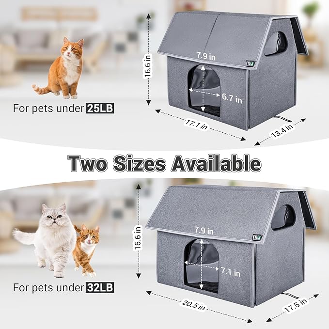 MIU Color Outdoor Cat House, Extra Large Weatherproof Cat Houses for Outdoor Cats, Warm Feral Cat Shelter with Removable Soft Mat, Big Cat Bed, 20.5"x17.5"x16.6"