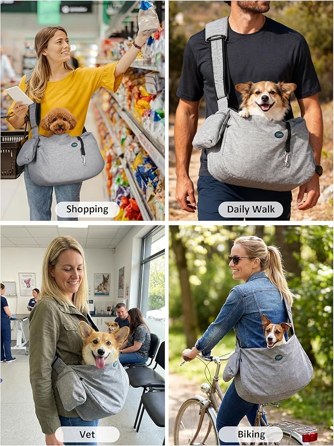 Ownpets Pet Sling Carrier, Fits 15 to 25lbs Extra-Large Dog/Cat Sling Carrier Reversible and Hands-Free Dog Bag with Adjustable Strap and Pocket Shoulder Pad for Outdoor Travel Hiking