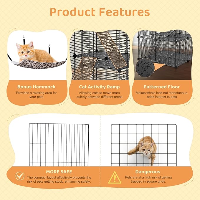 ZENY Cat Cage Indoor Cat Enclosures DIY Cat Playpen Detachable Metal Wire Kennels with Extra Large Hammock for 1-2 Cats, Ferret, Chinchilla, Rabbit or Small Animals